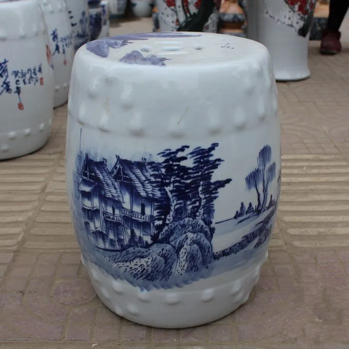 classics Jingdezhen ceramic Antique home drum porcelain garden stool High Temperatured Glazed hand painted round drum stool (1)