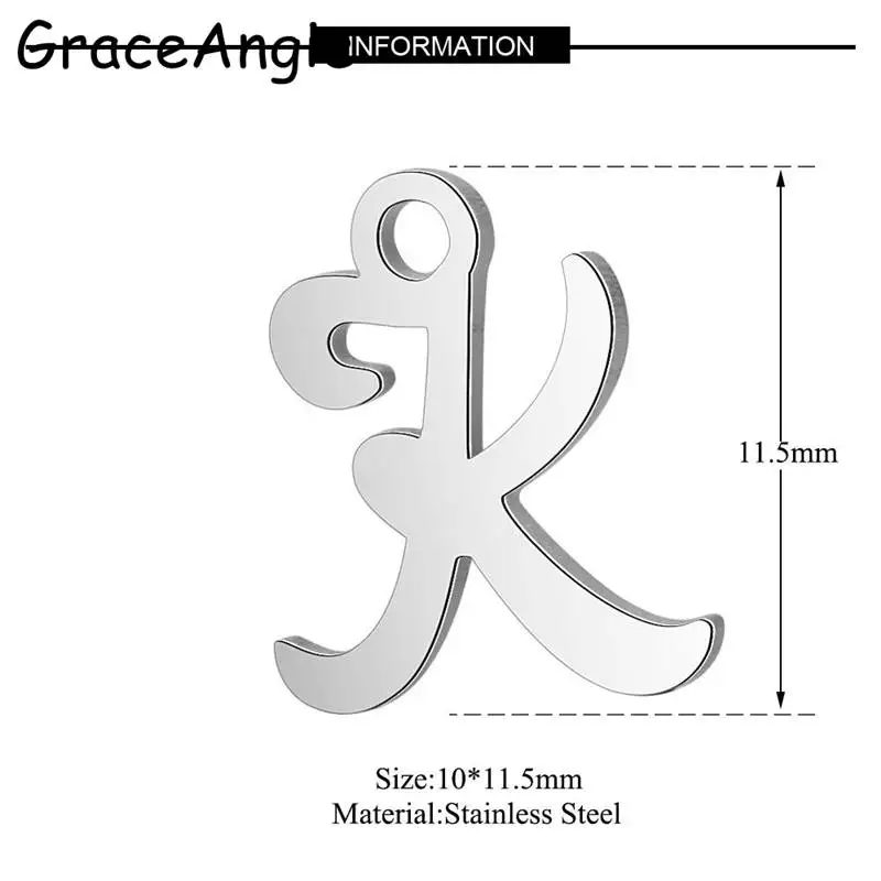 GraceAngie 5 шт./партия, серебряная подвеска из нержавеющей стали, классический A-Z, ожерелье с кулоном и буквой, женские аксессуары для изготовления ювелирных изделий - Окраска металла: K