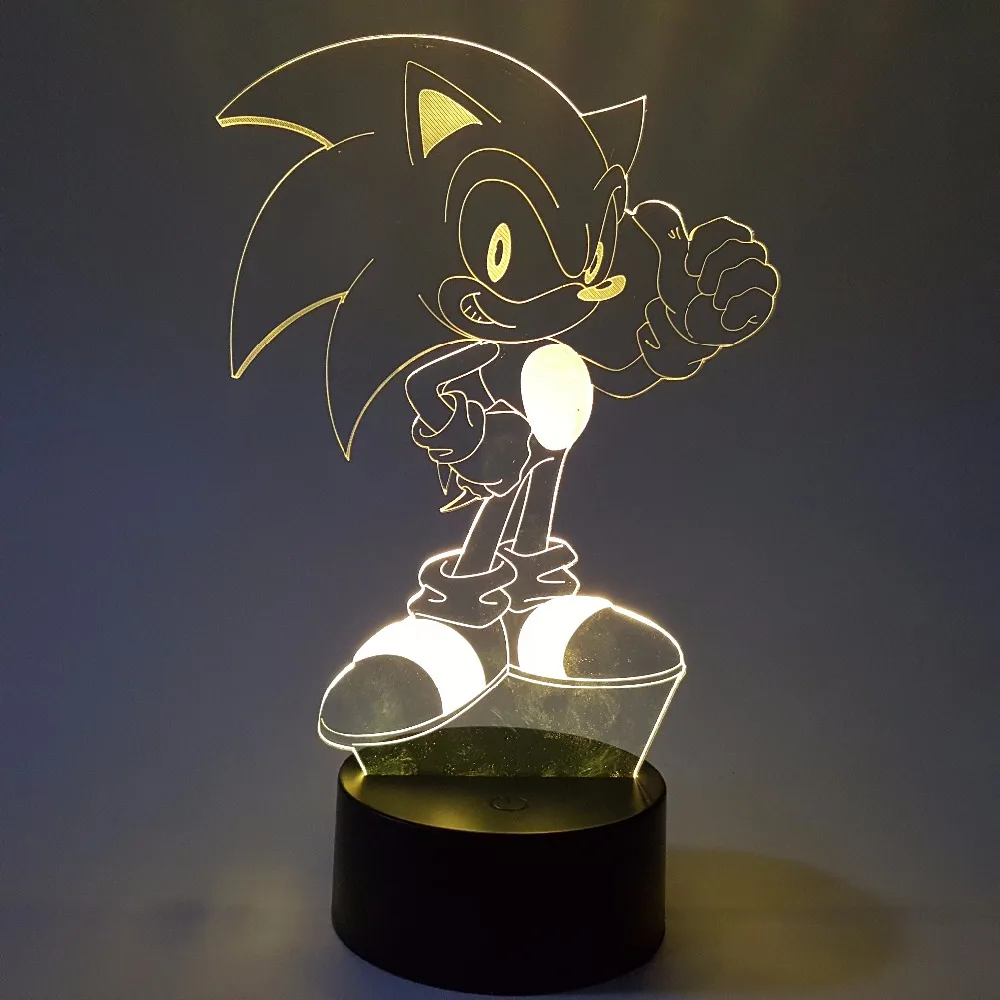 Sonic The Hedgehog визуальную иллюзию LED RGB Изменение 3D Ночная Sonic фигурку 3D Новинка свет для детей