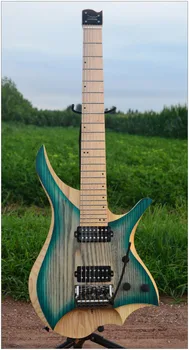

7 Strings Headless Electric Guitar style blue burst color Flame maple Neck in stock free shipping
