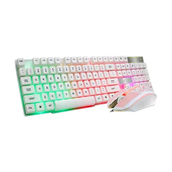 

20% Gaming Keyboard Gaming White Colorful Crack LED Illuminated Backlit USB Wired Rainbow Gaming Keyboard+Mouse клавиатура