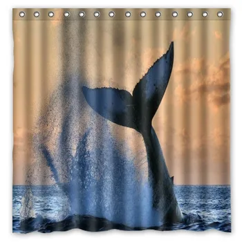 

Whale Polyester Waterproof Shower Curtain 12pc Hooks Mildew Resistant Bath Curtain Home Bathroom Decor