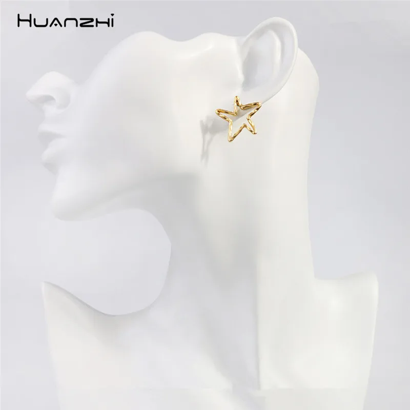 Серьги пусеты HUANZHI женские из серебра 925 пробы с золотым металлическим