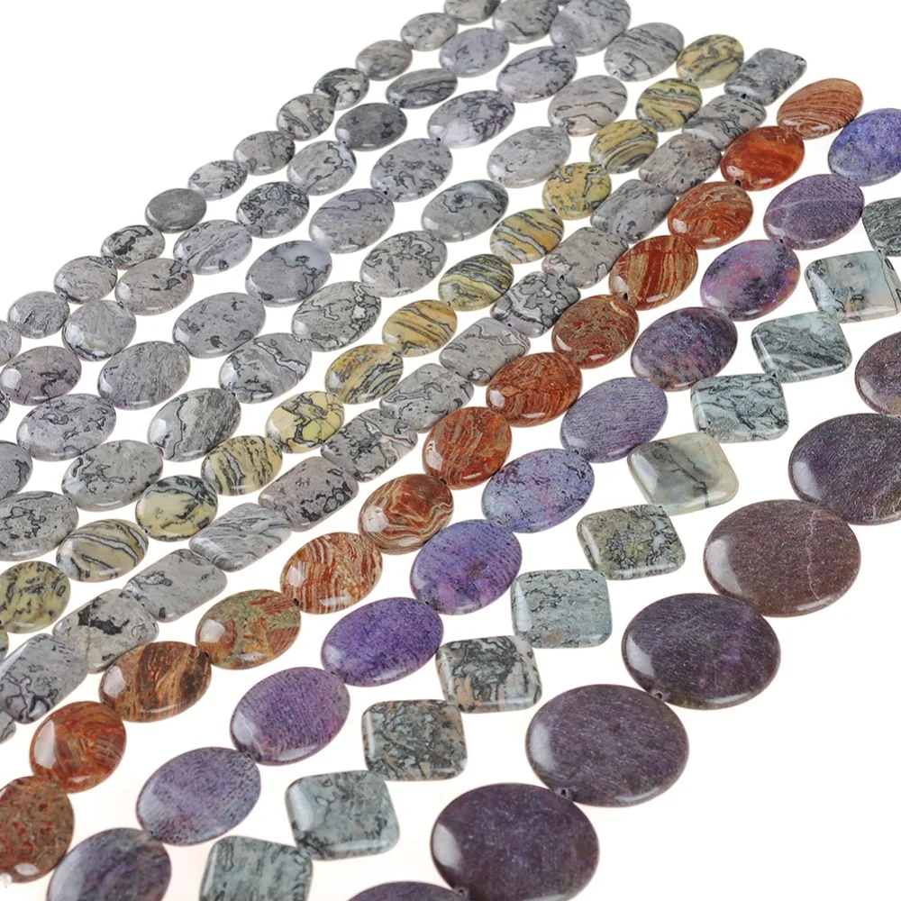 

Natural Gem Stone Multicolor Gray Yellow Oval Rectangle Round Shape Agates Loose Strand Spacer Beads for DIY Jewelry Making