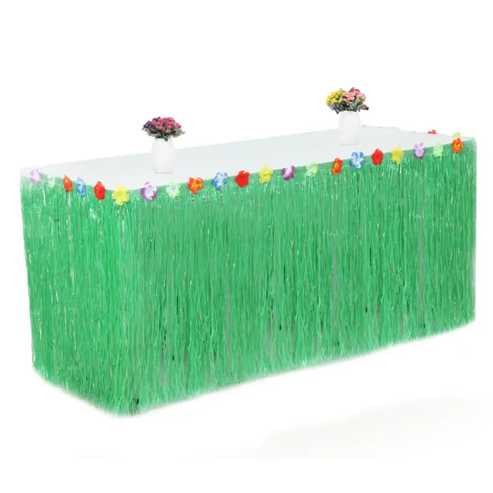 SaiDeng PP Artificial Grass Table Skirt Flower Inlaid Hawaiian Tropical Luau Party Tableware Decoration-30