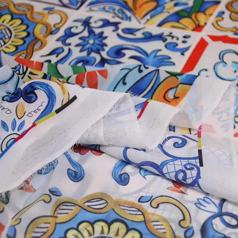 Летняя тонкая 100D шифоновая ткань Сицилия майолика печать мягкий шифон Tissu ткань шифон для женщин длинное пляжное платье DIY шитье