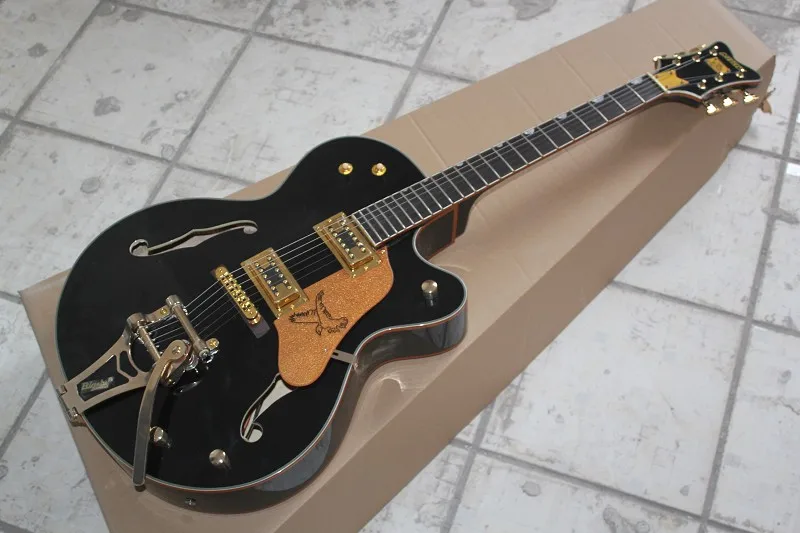 Top quality Semi Hollow Body Ebony fretboard black Gretsch Falcon 6120 Electric Guitar With Bigsby Tremolo 14-11-10