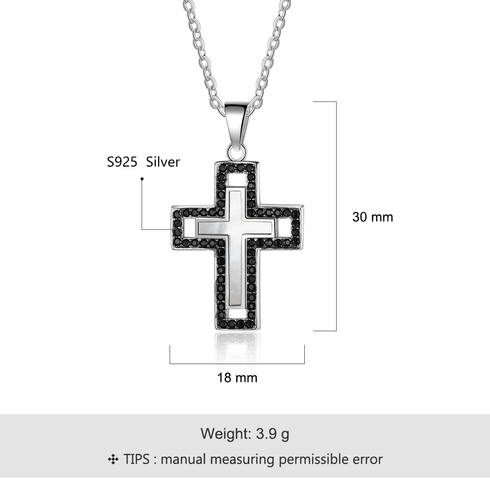 925 Silver Necklace Female For Women Cross Pearl Oysters Pendants Cubic Zirconia Jewelry Christian (Jewelora NE102575)