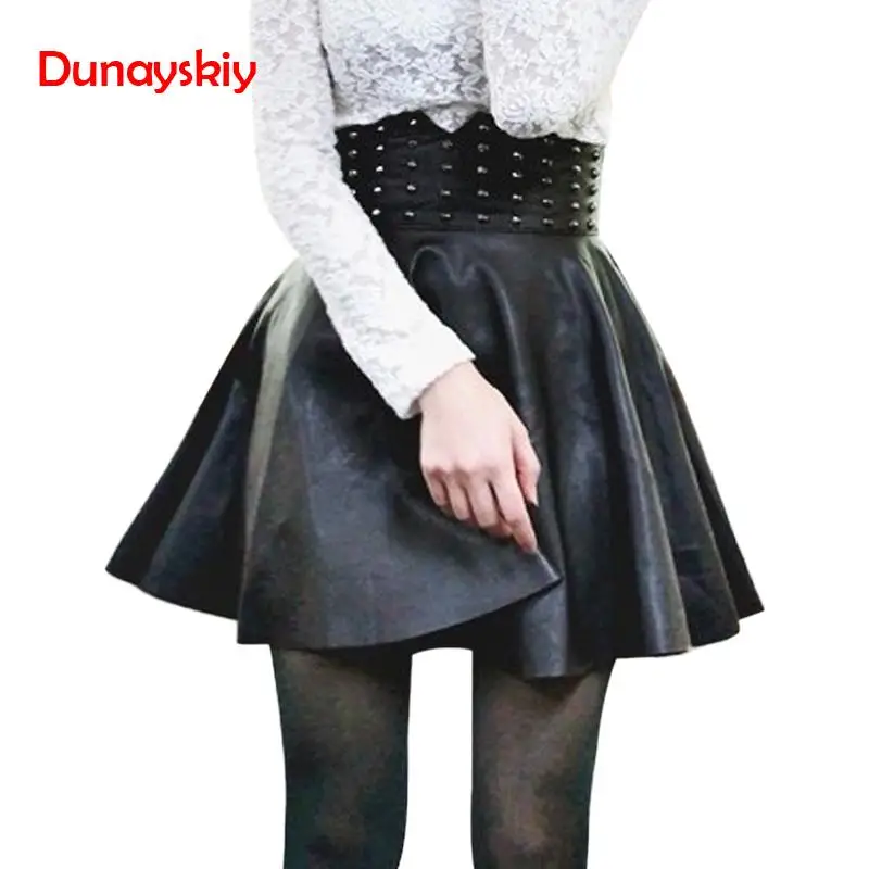 Women Skirt Sexy PU Leather Fashion High Waisted Skirts Womens Rivet Pleated A-line Mini Skirt Plus Size Women 2020 Clothing Women Skirt Sexy PU Leather Fashion High Waisted Skirts Womens Rivet Pleated A-line Mini Skirt Plus Size Women 2020 Clothing