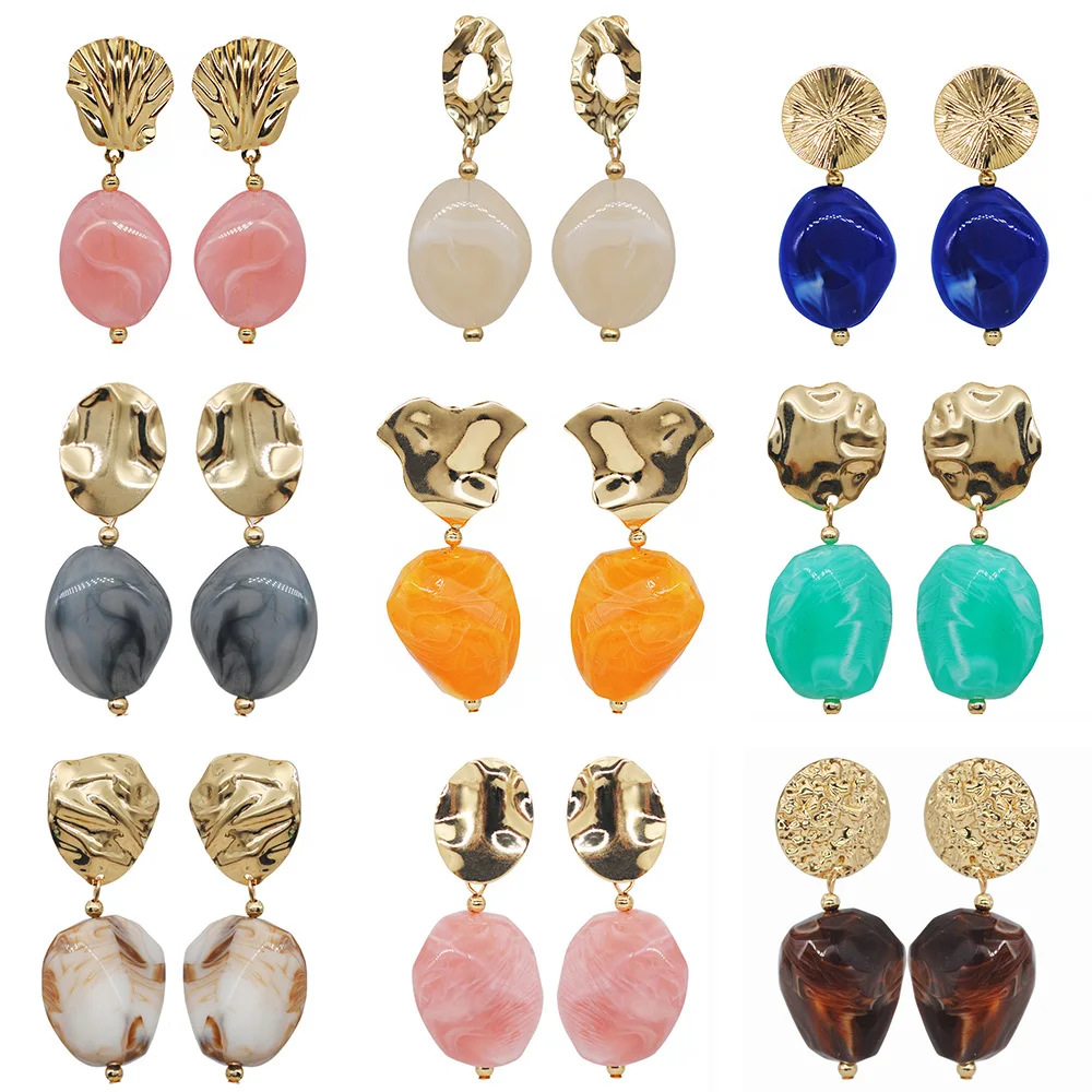 

KMVEXO Cute Jelly Acrylic Gold Drop Earrings For Women 2019 Brincos Geometric Dangle Earring DIY Irregular Resin Stone Jewelry