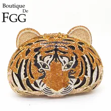 Бутик De FGG тигр лицо горный хрусталь женские сумки кристалл сумка вечерние металлические клатчи кошелек выдалбливают Алмаз Свадебный клатч