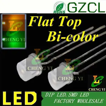 

LED Diode Green&Yellow 5mm bi-color led beads Flat top package diffuse G3.0-3.5V Y2.0-2.5V