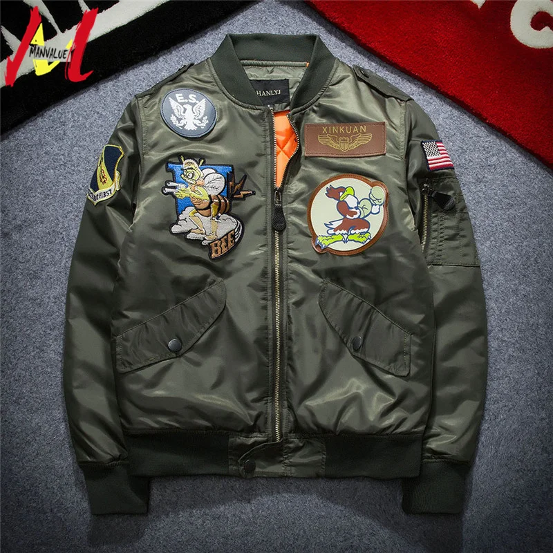 MANVALUE европейские и американские мужские Air Force форма пилота студенческие хип-хоп костюмы со значками куртки с хлопковой подкладкой