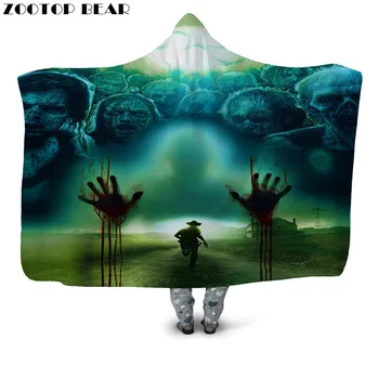 

Zombie Movie Throw Hooded Blanket 3D Print Anime Plush Wearable Fashion Bedding Microfiber Cool Couple Casual Soft Office Adults