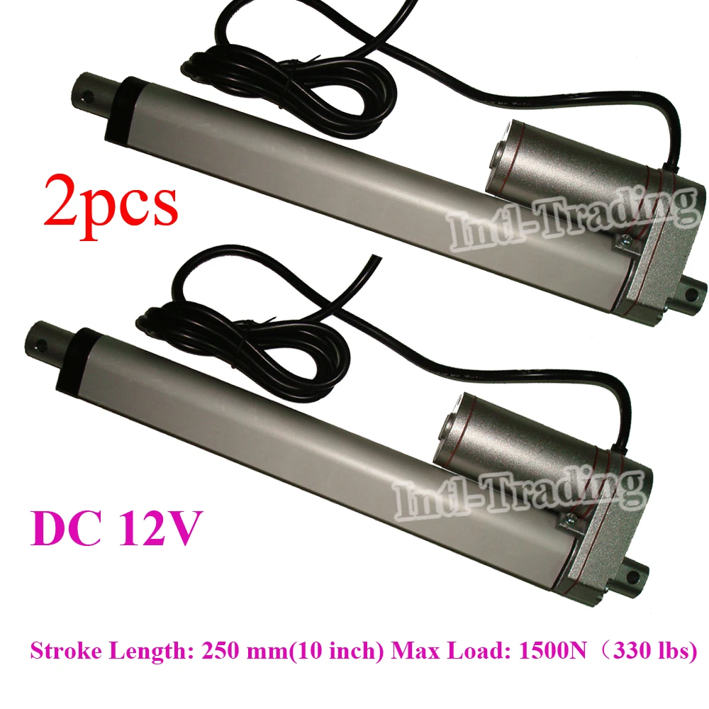 

Lot of 2PCS Heavy Duty 250mm/10inch Stroke1500N/330 Pound Load Electric 10" DC 12V Linear Actuator IP65