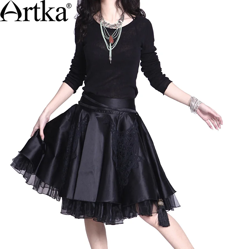 ARTKA vrouwen Nieuwe Zomer Dreamland Elegante Luxe Zijde Crinoline Organza Handgemaakte Battenburg Lace Midi Rok A06378 ARTKA vrouwen Nieuwe Zomer Dreamland Elegante Luxe Zijde Crinoline Organza Handgemaakte Battenburg Lace Midi Rok A06378