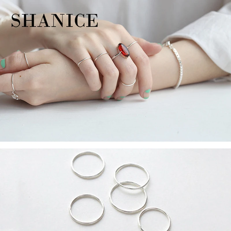 

SHANICE 100% Real Pure 925 Sterling Silver Ring Minimalist Simple Smooth Glossy ring Fine Ring Thin Little finger Ring For Women