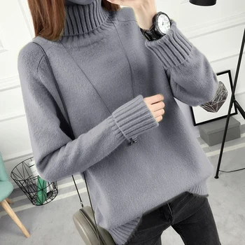 

Loose Cashmere Turtleneck Sweater Long Pullover Femme Fall Fashion Korean All Match Bottoming Thick Christmas Sweaters