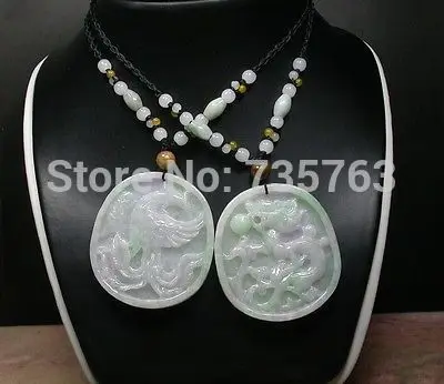 

xiuli 0014843 Certified Green 100% Natural A Jade jadeite pendant Pair Dragon Phoenix
