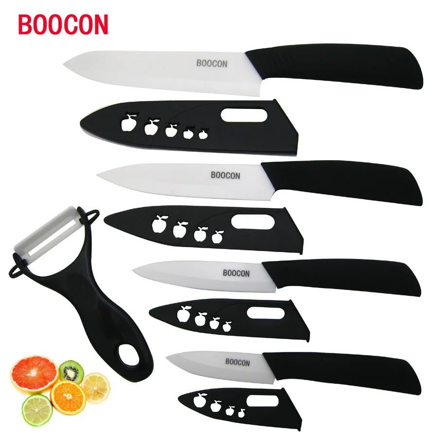 Boocon Brand Chef's Zirconia Ceramic Knife Set Kitchen Knives Fruit Black Handle 3&quot 4&quot 5&quot 6&quot Inch + Peeler Covers | Дом и