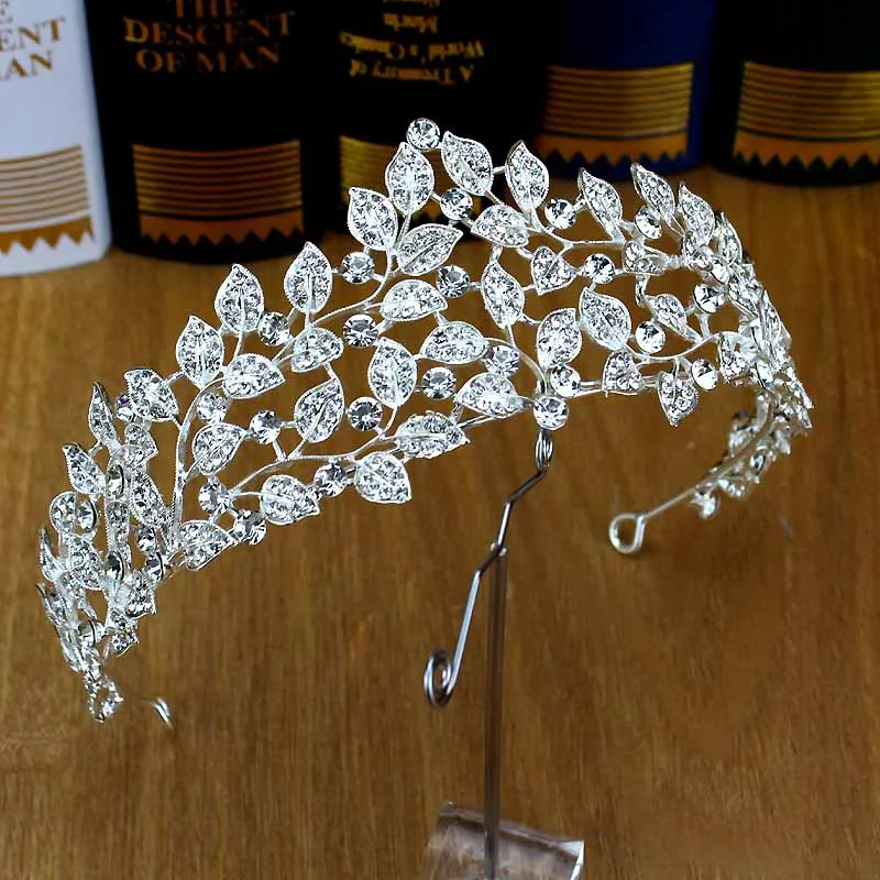 Серебряный кристалл лист принцесса диадема Стразы свадебная диадема цветок невесты корона для женщин повязки на голову Пышные свадебные украшения для волос - Окраска металла: leaves tiara