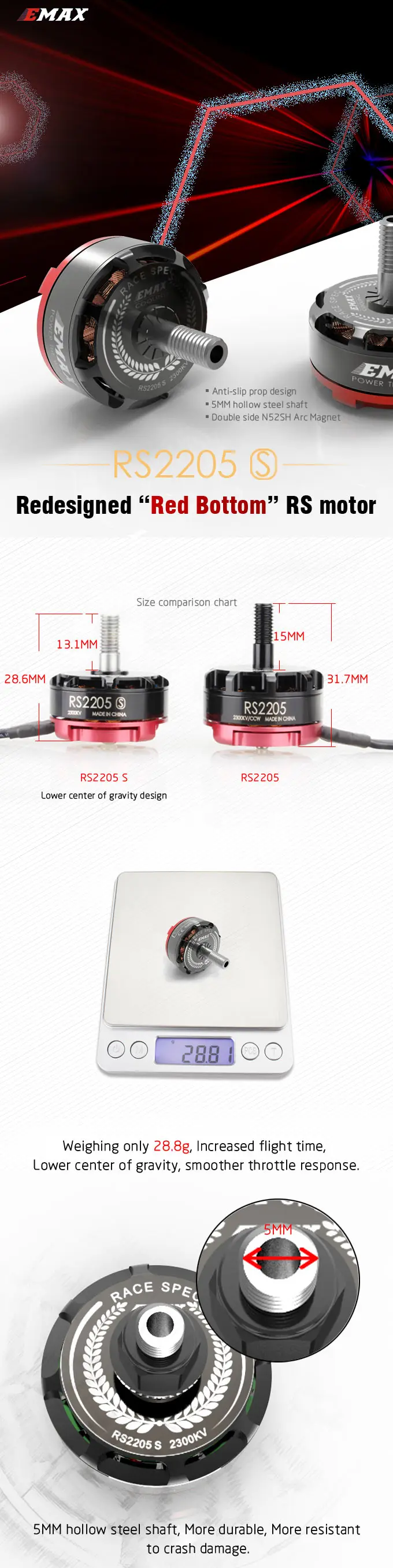 Официальный Emax мотор Emax RS2205 S мотор 2300KV 2600KV гоночный выпуск бесщеточный двигатель RC для FPV Racing