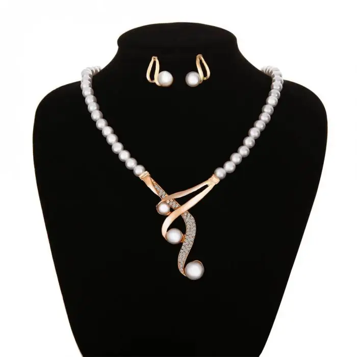 Женское Ожерелье+ серьги, хрустальный кулон с искусственным жемчугом, Свадебный комплект ювелирных изделий, подарок CX17
