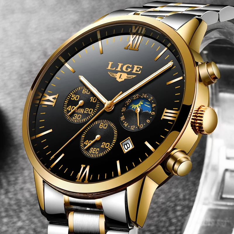 

Mens Watches LIGE Top Brand Luxury Men's Military Sports Watch Men's Stainless Steel Waterproof Watch Gifts Quartz Clock Relogio