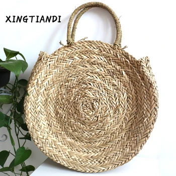 

2018 New Summer Large Straw Beach Bag Bohemian Boho Lady Handbags Woven Women Casual Bag Vintage Retro Straw Knitted Bag Tote
