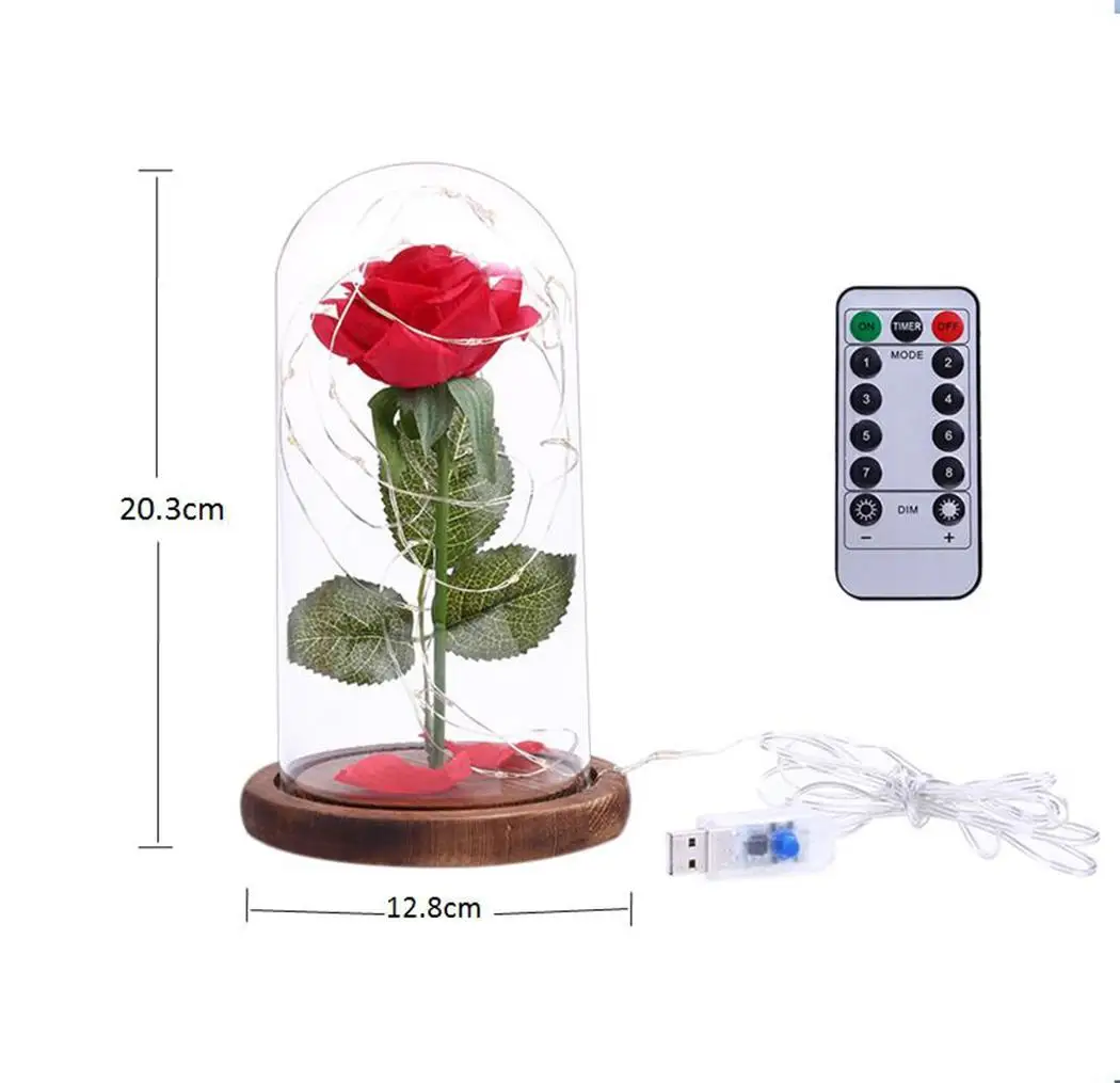 Удаленный Управление ночник вечерние дома цветок розы для декорирования светодиодный светильник освещения с USB Стекло крышка деревянный для девочек Подарки