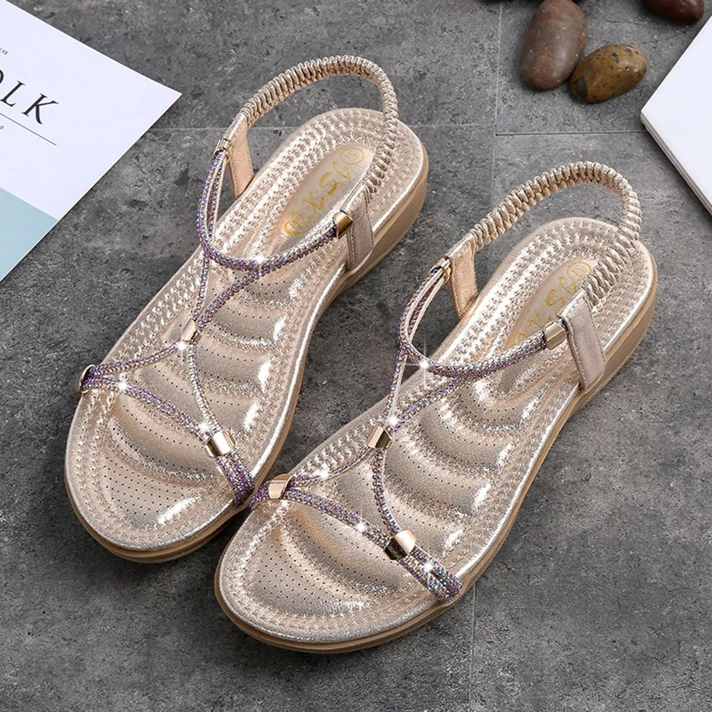 SAGACE/богемные летние женские туфли со стразами плоский сандалии Пляж Вьетнамки пикантные однотонные высокое качество Outsid простые туфли-лодочки на высоком каблуке