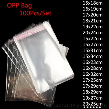 

100pcs/lot 15 16 17 18 19 20CM Width Transparent Cookie Packaging Bags Self-adhesive Plastic Biscuit Bag Wedding Candy Opp Bag77