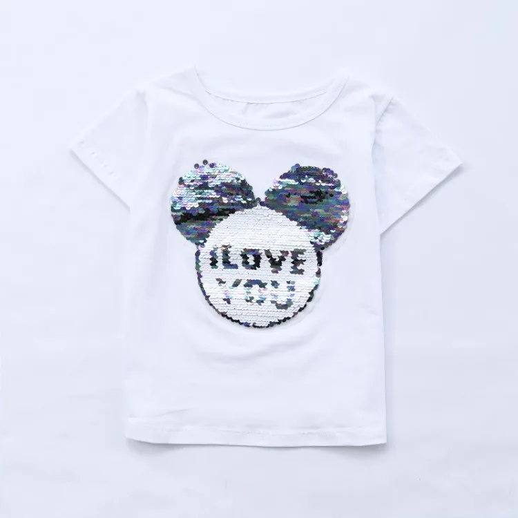 T-Shirts Cotton Girls Cool Things Cat Changing T Shirt Flip Sequin Shirt Reversible Sequin Kids Girls Tops 6