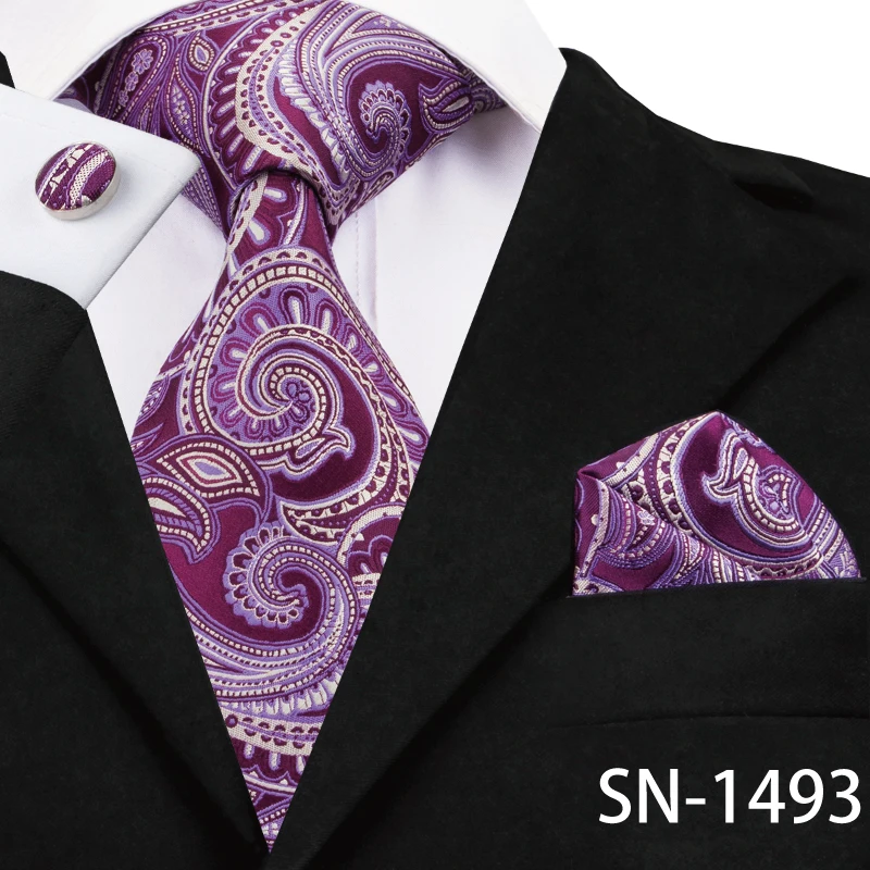 SN-1493 Hi-Tie, роскошные шелковые фиолетовые галстуки с цветочным узором пейсли для мужчин, набор галстуков и носовых платков, модные дизайнерские деловые свадебные мужские галстуки - Цвет: SN-1493