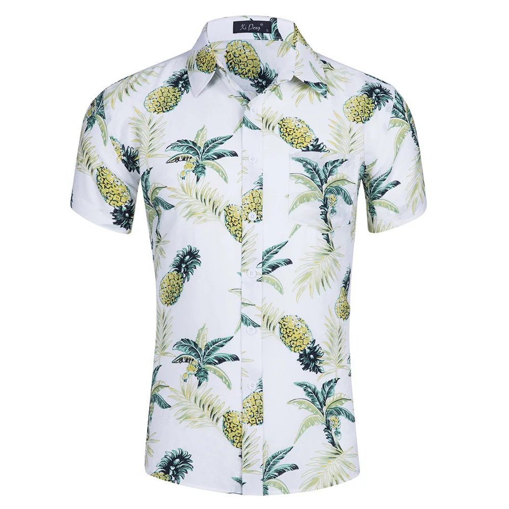 Большой код, мужская пляжная рубашка с коротким рукавом и принтом, шелковая Хлопковая мужская рубашка, мужская рубашка, гавайская рубашка размера плюс