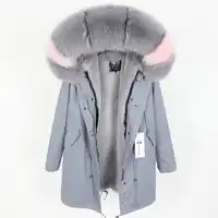 Real fox bontkraag winter warme vrouwen jas afneembare gewatteerde en fluwelen gevoerd lange sectie Parker jas