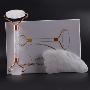 

Massage Care Tool Crystal Facial Roller Gua Sha Gift Boxes Set Face Neck Natural Quartz Stone Anti Wrinkle Cellulite Beauty