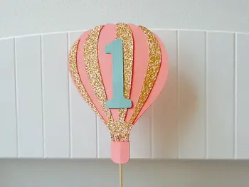 

Hot Air Balloon custom number glitter cupcake Toppers baby bridal shower birthday wedding party cake decorations food picks