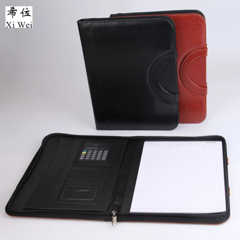 

Pu Leather Portfolio Zipper File Folder Bag Notepad Multi-function Cardholder Bag Document Organizer