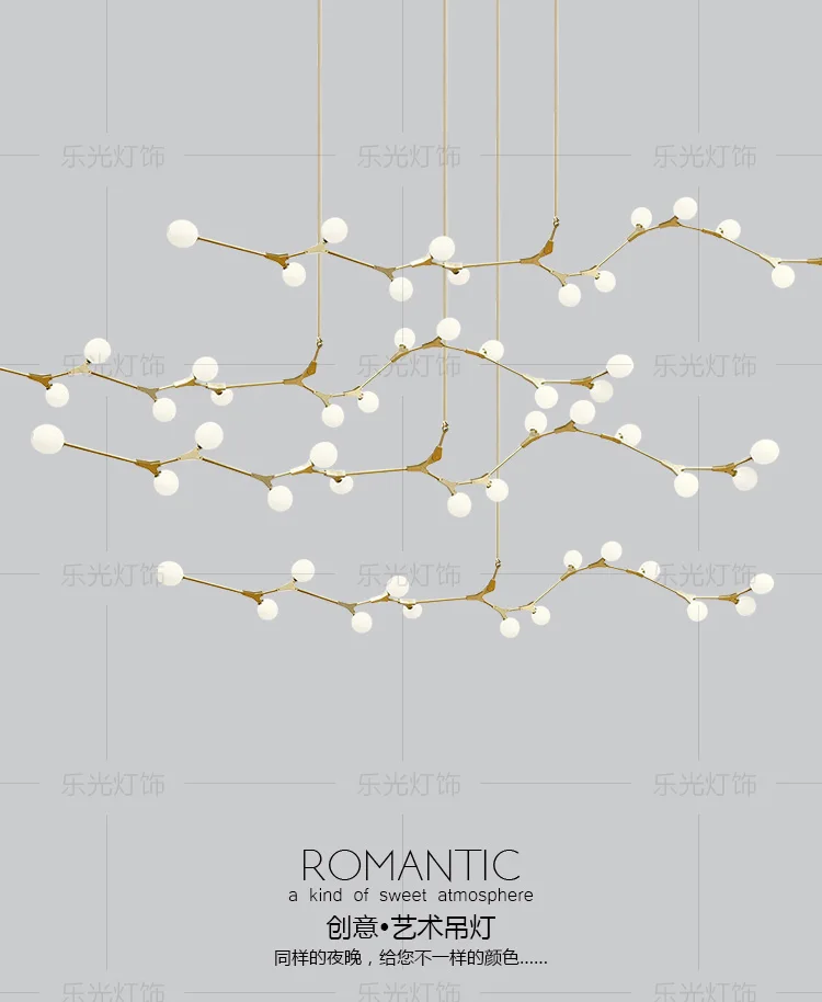 

Nordic modern style glass ball bubble gold iron herringbone branch pendant light living room restaurant bar hanging lighting
