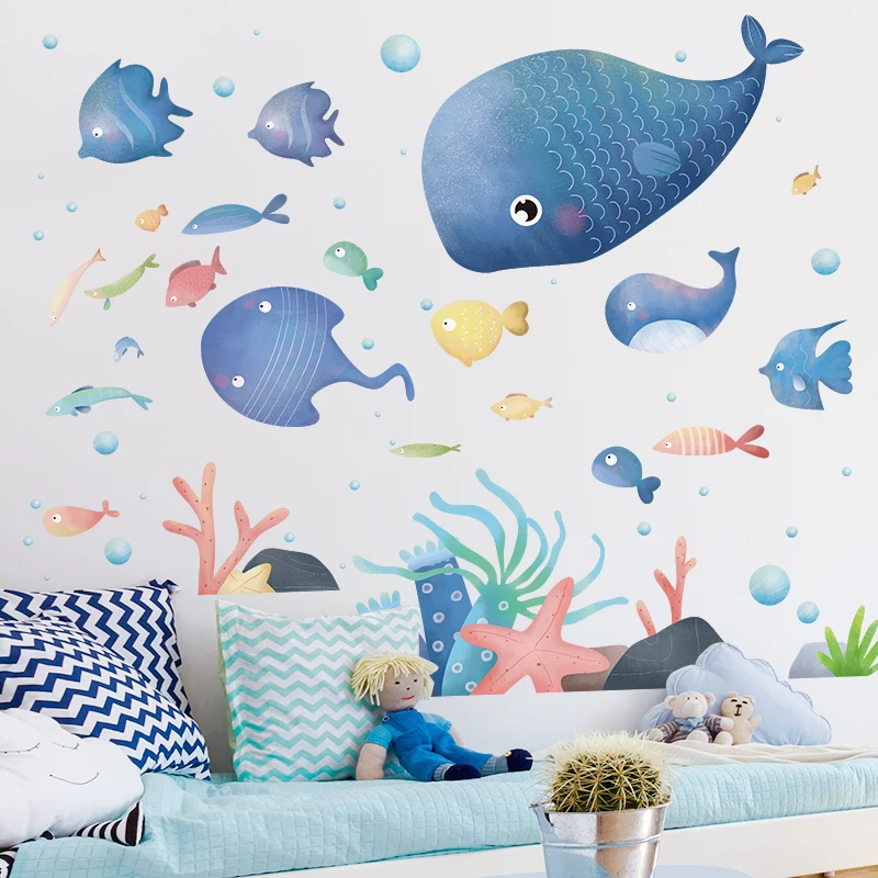 

[SHIJUEHEZI] Underwater World Marine Fish Wall Stickers Cartoon DIY Wall Decals for House Kids Rooms Baby Bedroom Decoration