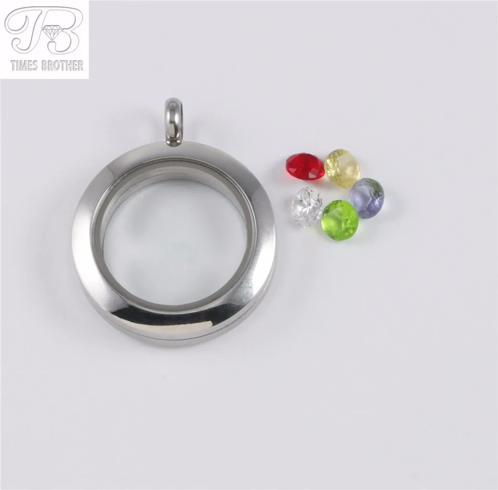 20mm25mm30mm Stainless Steel Floating Charm Locket with Free Chain and Crystals (1)