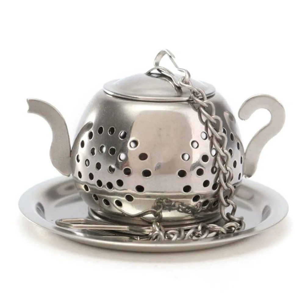Stainless Steel Loose Teapot Shape Tea Leaf Infuser With Tray Lovely