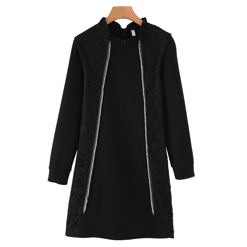 MUSENDA размера плюс женское элегантное эластичное черное кружевное короткое платье в стиле пэчворк зимнее женское вечернее платье