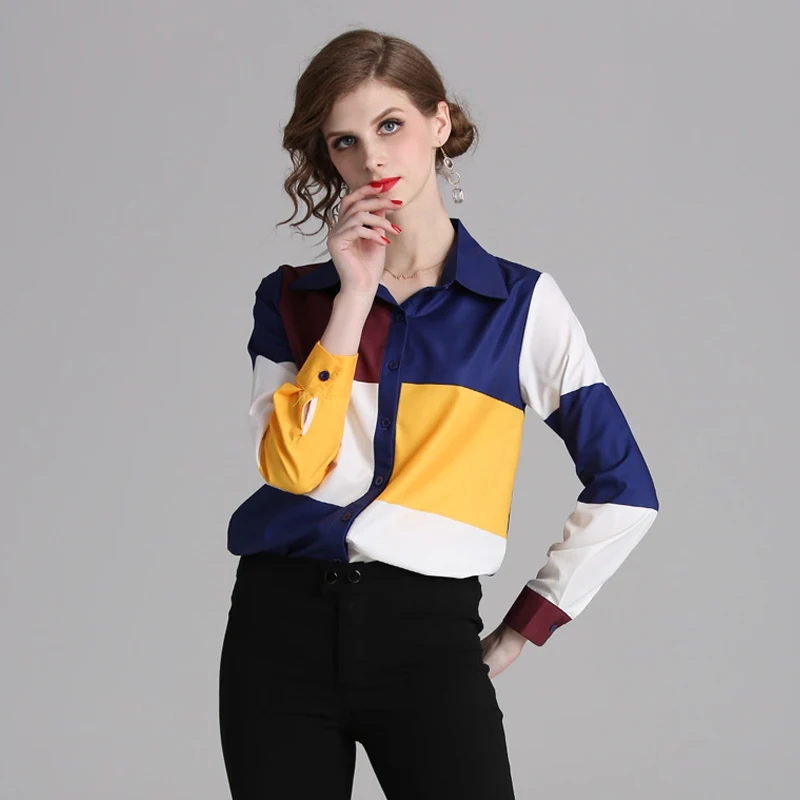 

Spring Lattice Grid Shirt Women Tops Fashion Elegant Plaid Chiffon Blouses Vintage Print Loose Blousa Fimininas TB8006