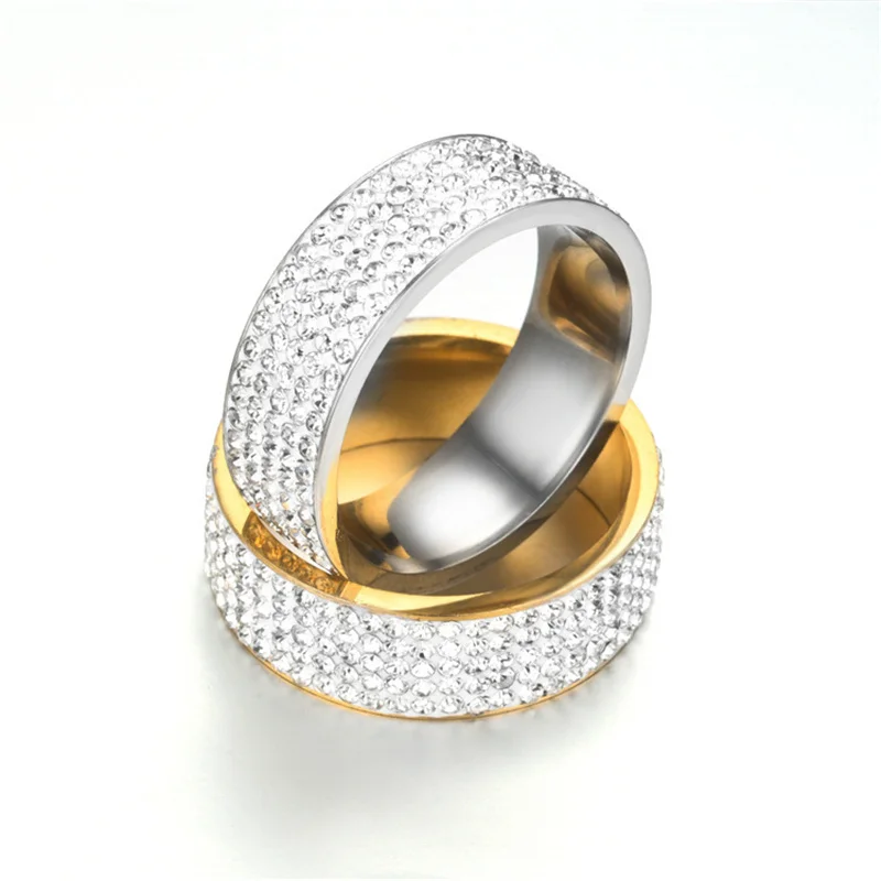 8 мм Размер 5,5-14 классический качественный Золотой лаконичный Классический CZ Кристалл обручальное кольцо золотой цвет Австрийские кристаллы