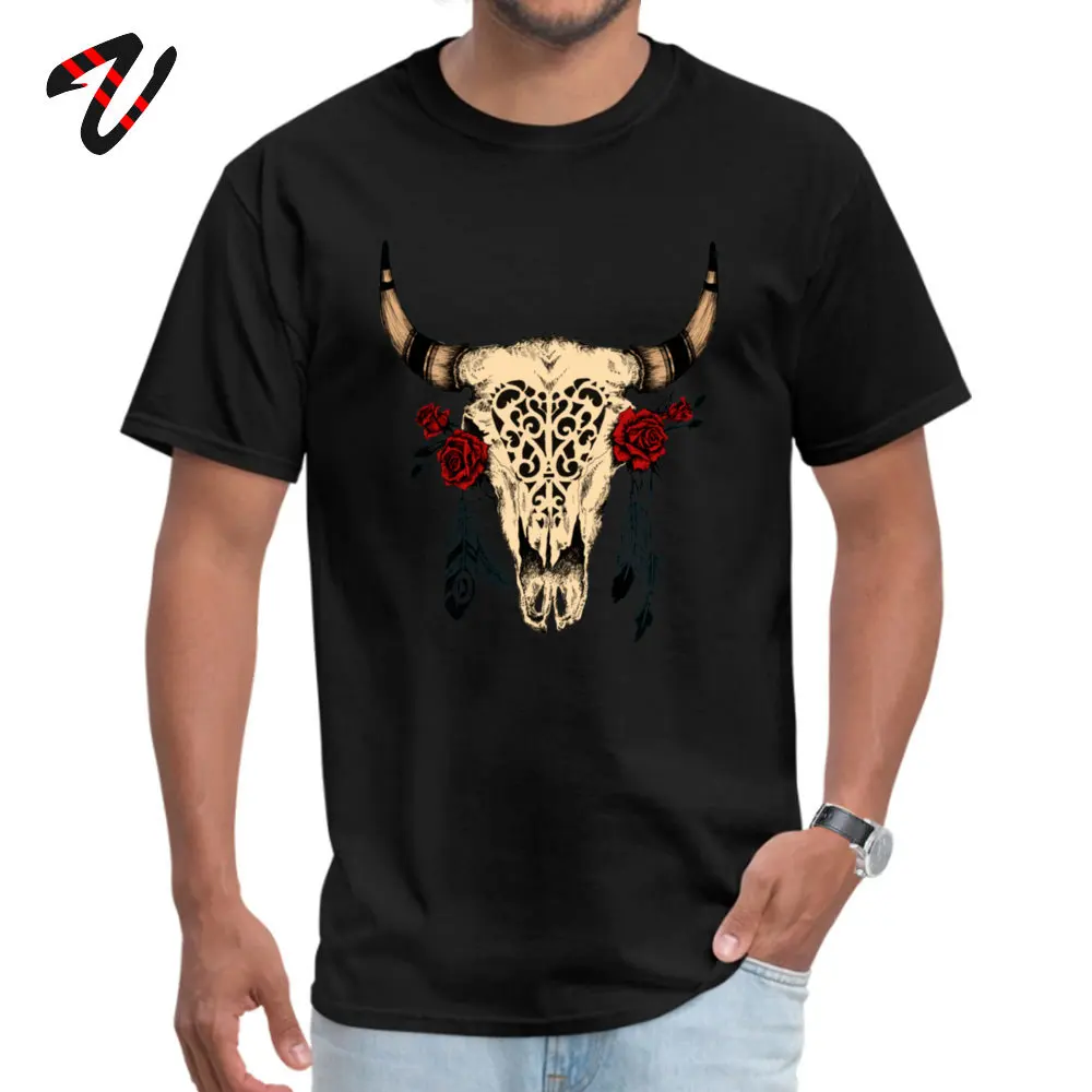 Bull Skull T Shirt Prevalent Crewneck Casual Short Sleeve 100% Cotton Men T-shirts Unique Tops Tees Top Quality Bull Skull 8326 black