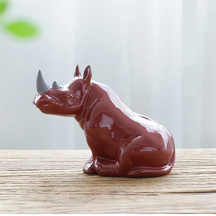 

Porcelain Rhinoceros Miniature Handmade Ceramics Rhino Figurine African Wild Animal Craft Adornment Home Decor Art Collection