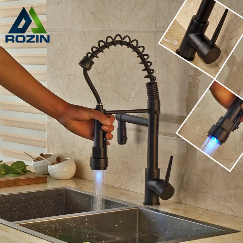 Oil Rubbed Bronze Newly Bathroom Kitchen Sink Faucet LED Color Changing Dual Spout Kitchen Mixer Taps