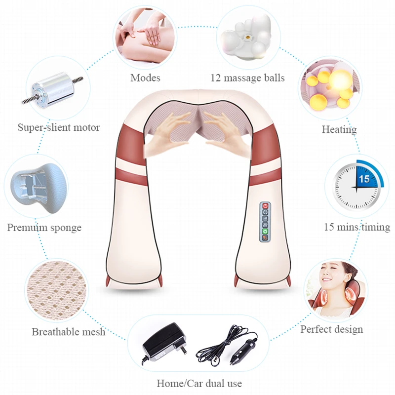 JinKairui Back Shiatsu Neck Massager With Charging Function 3D Deep Kneading Heat Portable 16 Massa